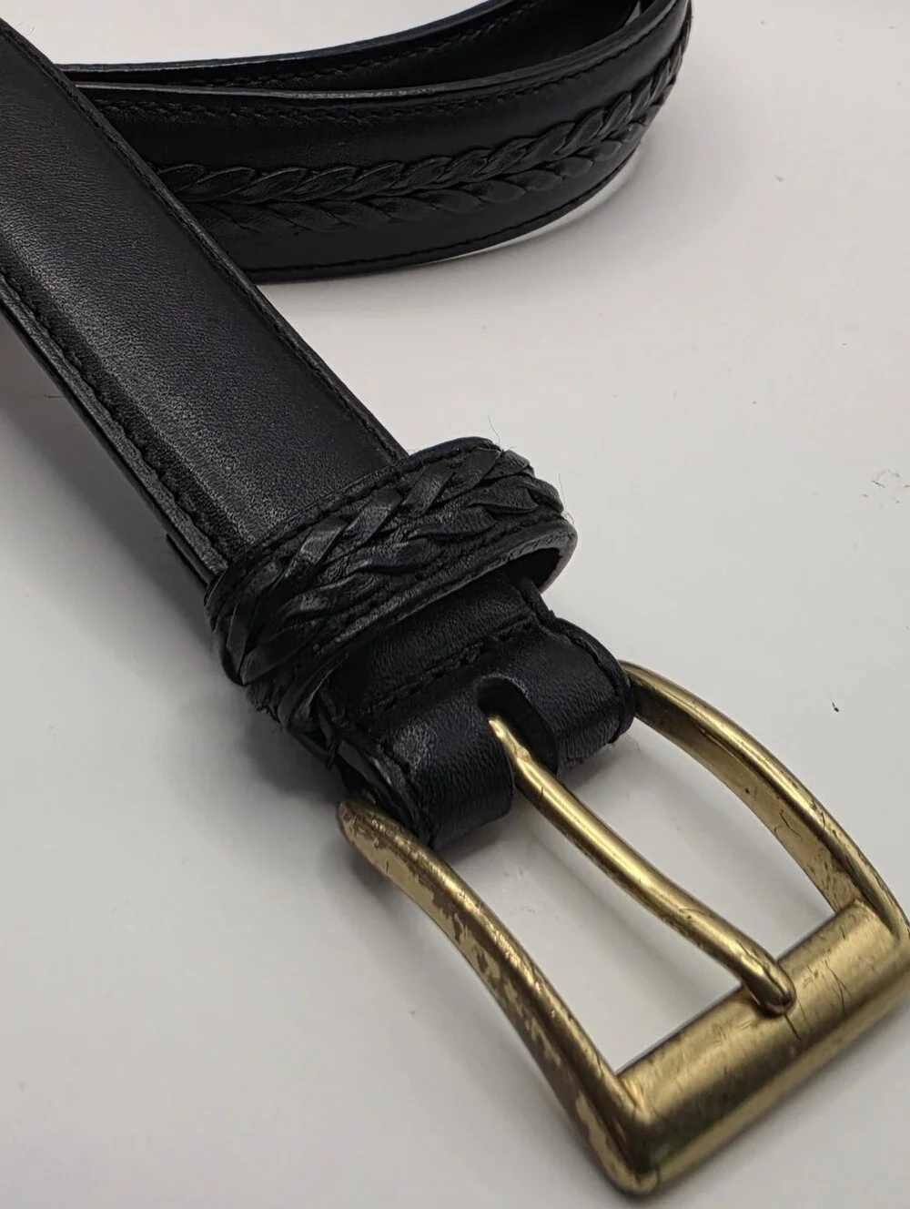 Coach Black Leather Braided Belt Size 36 Brass Buckle Full Grain 6918 Classic